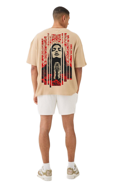 Golden Aura Oversized Cream Tee